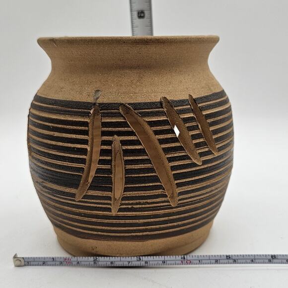 Unique Signed Pottery Planter with Cutout Design, Handcrafted Art Piece 5.5" - Picture 8 of 8